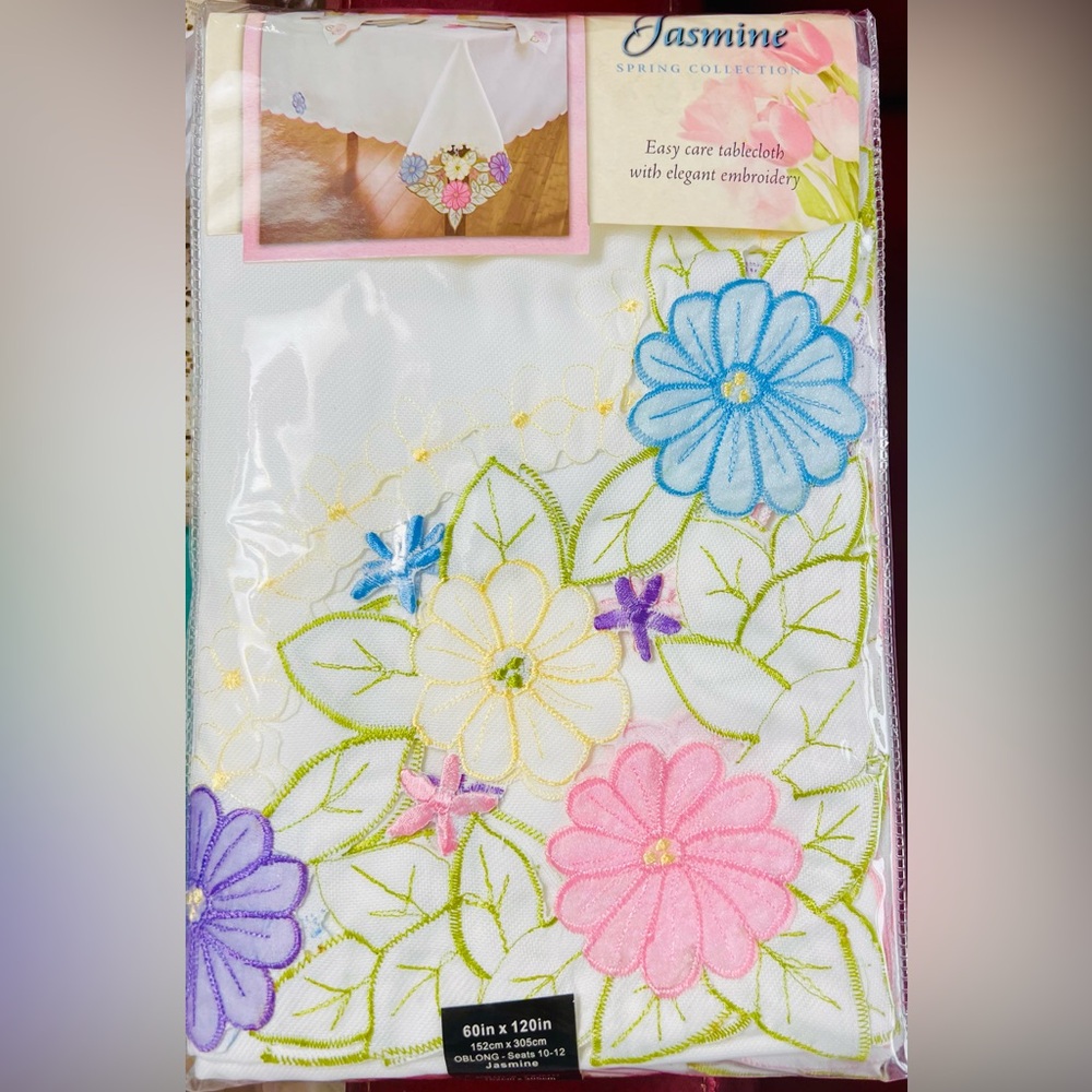 🆕 Colordrift ‘Jasmine’ Floral Collection Tablecloth~60”x120” Oblong, Polyester
